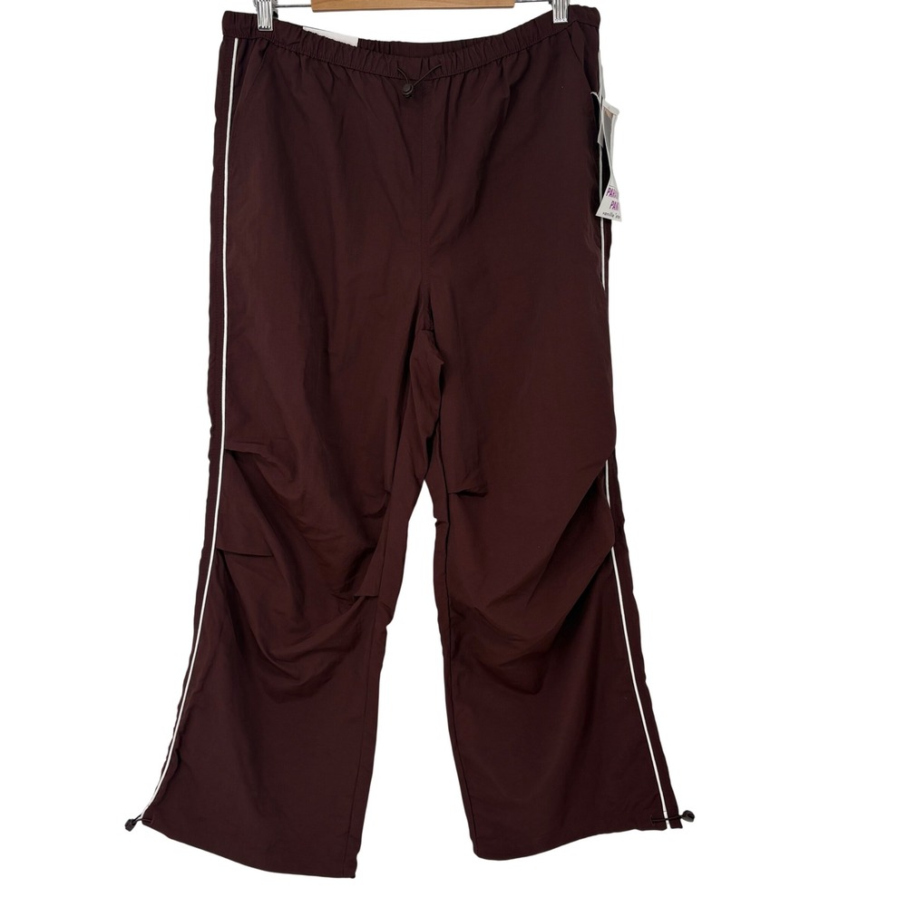 Vanilla Star Womens Parachute Pants 1X Burgundy Red Wide Leg Side Stripe NEW Y2K
